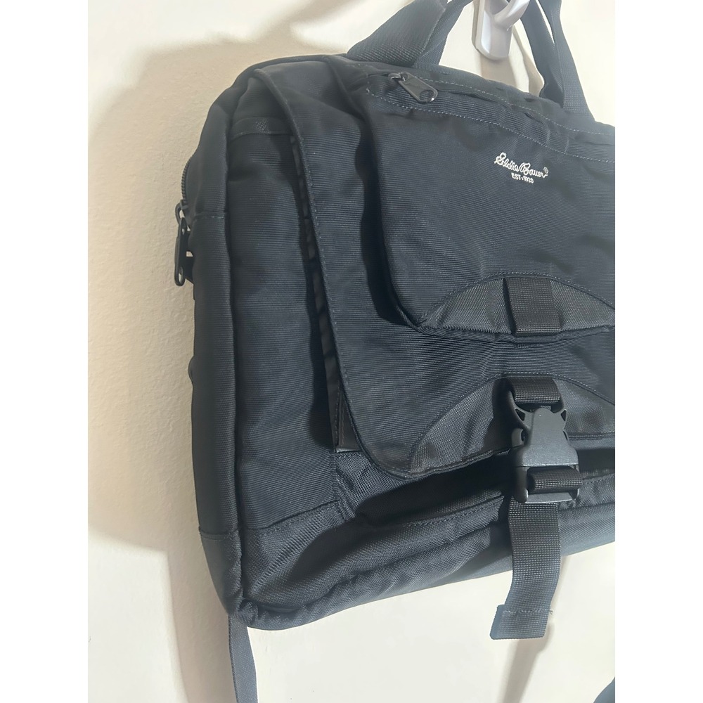Eddie Bauer Black Nylon Messenger Bag Laptop Briefcase Shoulder‎ Travel Bag - Picture 4 of 9